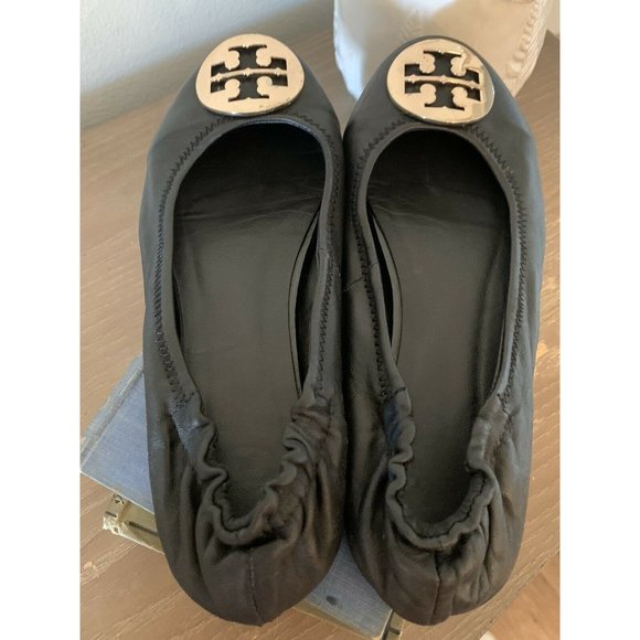Tory Burch Minnie Travel Ballet Flats size 7 Logo designer leather slip on shoe - Picture 9 of 10